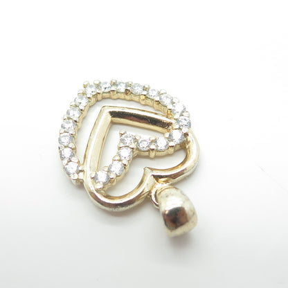 925 Sterling Silver Gold Plated HAN White C Z Double Heart Pendant
