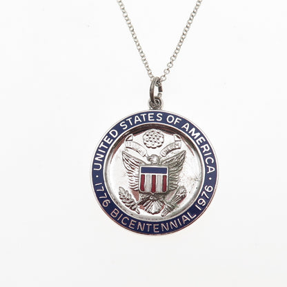 Griffith & Sons Sterling Vintage Enamel Bicentennial US Great Seal Necklace 18"