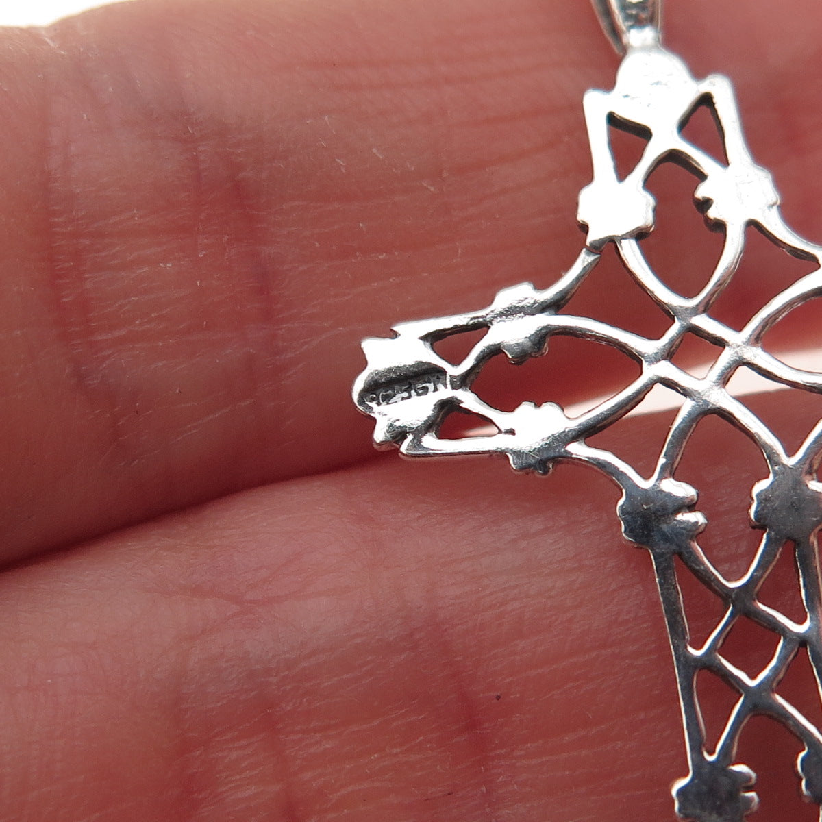 925 Sterling Silver Vintage Floral Cross Oxidized Charm Pendant