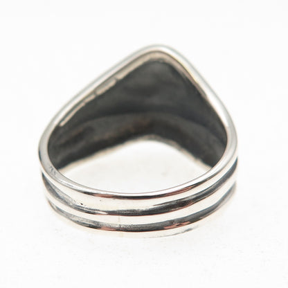 925 Sterling Silver Vintage Modernist Ribbed Wave Oxidized Ring Size 8