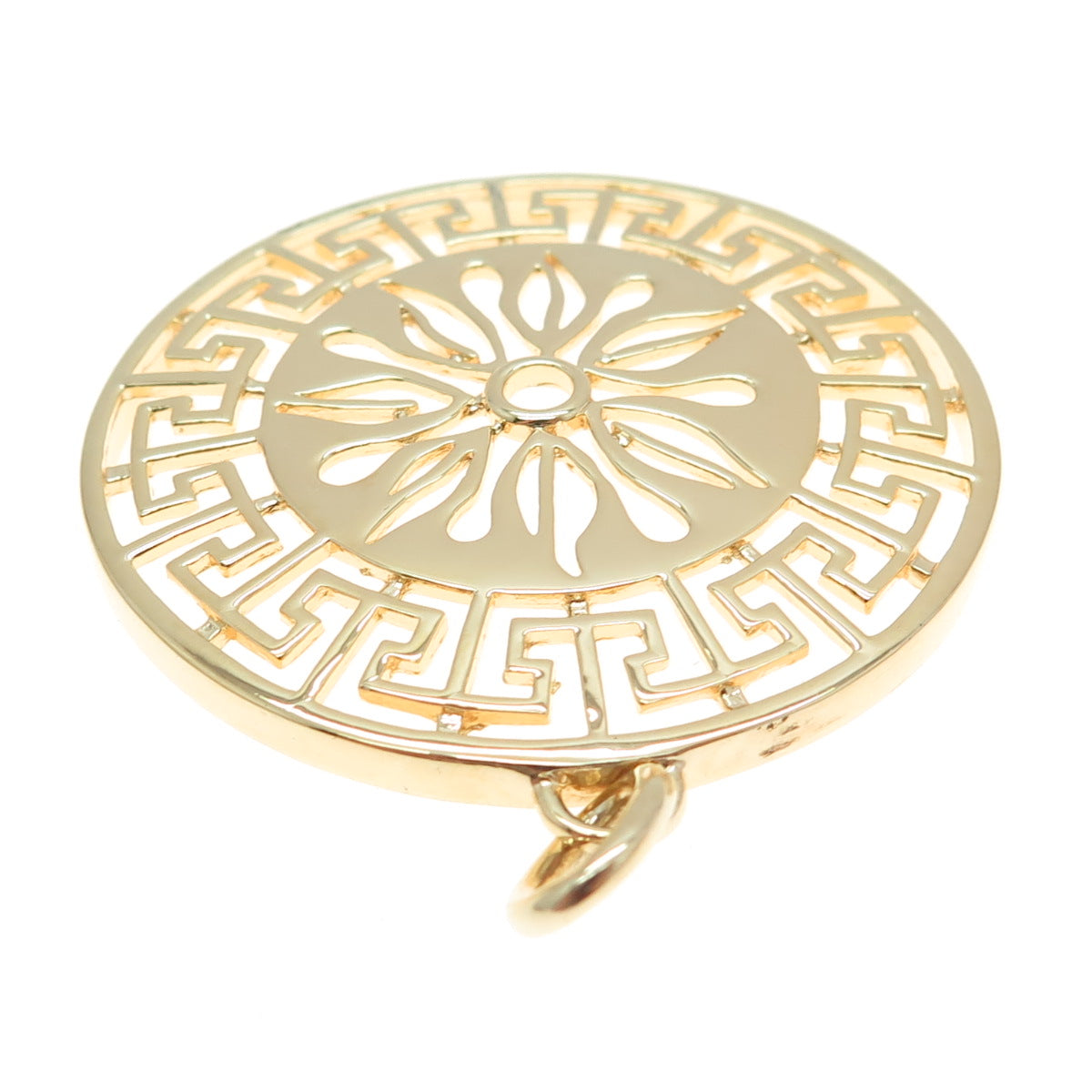 ROSS SIMONS 925 Sterling Silver Gold Plated Flower Greek Maze Round Pendant