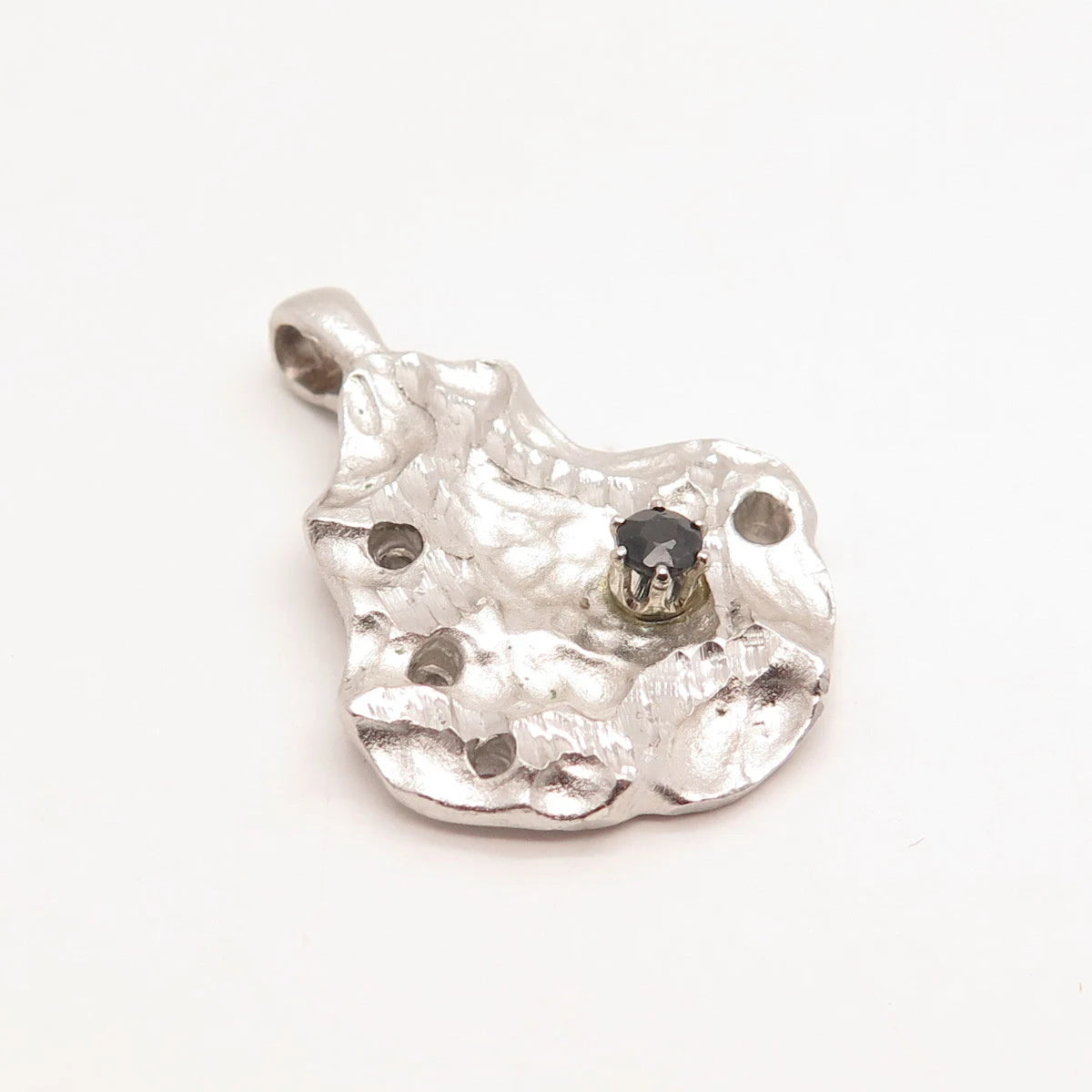 925 Sterling Silver Vintage Real Sapphire Gemstone Modernist Pendant