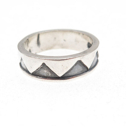 925 Sterling Silver Vintage Mexico Modernist Zig Zag Oxidized Band Ring Size 8