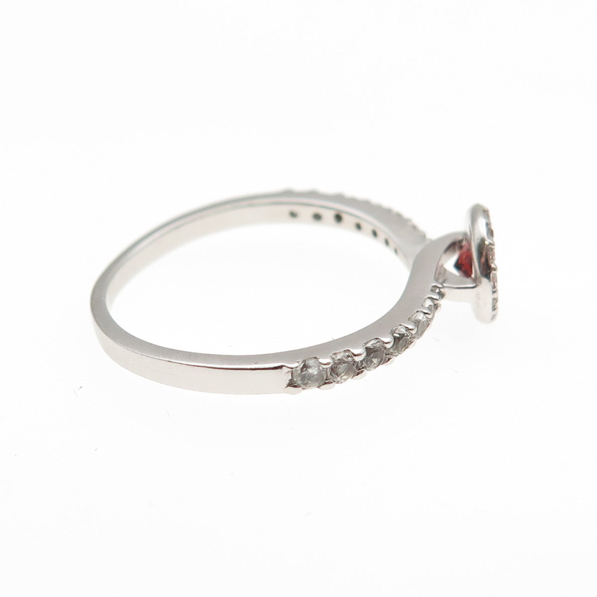 925 Sterling Silver BMD Real Round-Cut Red Garnet & White Topaz Ring Size 6.75