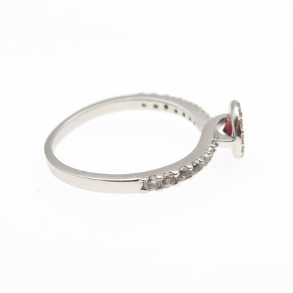 925 Sterling Silver BMD Real Round-Cut Red Garnet & White Topaz Ring Size 6.75