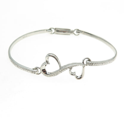 925 Sterling Silver Real Round-Cut Diamond Infinity Heart Bracelet 7"