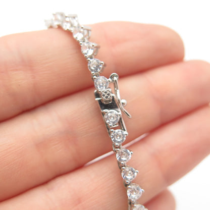 925 Sterling Silver C Z Round Link Chain Necklace 20"