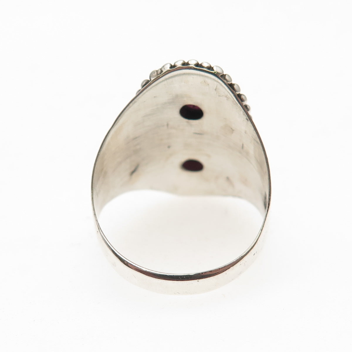925 Sterling Silver Vintage Real Tourmaline Granulated Oxidized Ring Size 7.75