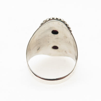 925 Sterling Silver Vintage Real Tourmaline Granulated Oxidized Ring Size 7.75