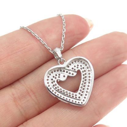 925 Sterling Silver Italy Round-Cut C Z Heart Cable Chain Necklace 16"