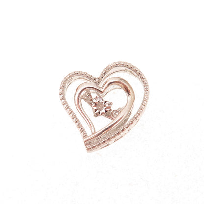 Sai 925 Sterling Silver Real Round-Cut Diamond Heart Slide Charm Pendant