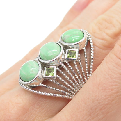 CHUCK CLEMENCY 925 Sterling Vintage Real Green Turquoise & Peridot Ring Size 6.5
