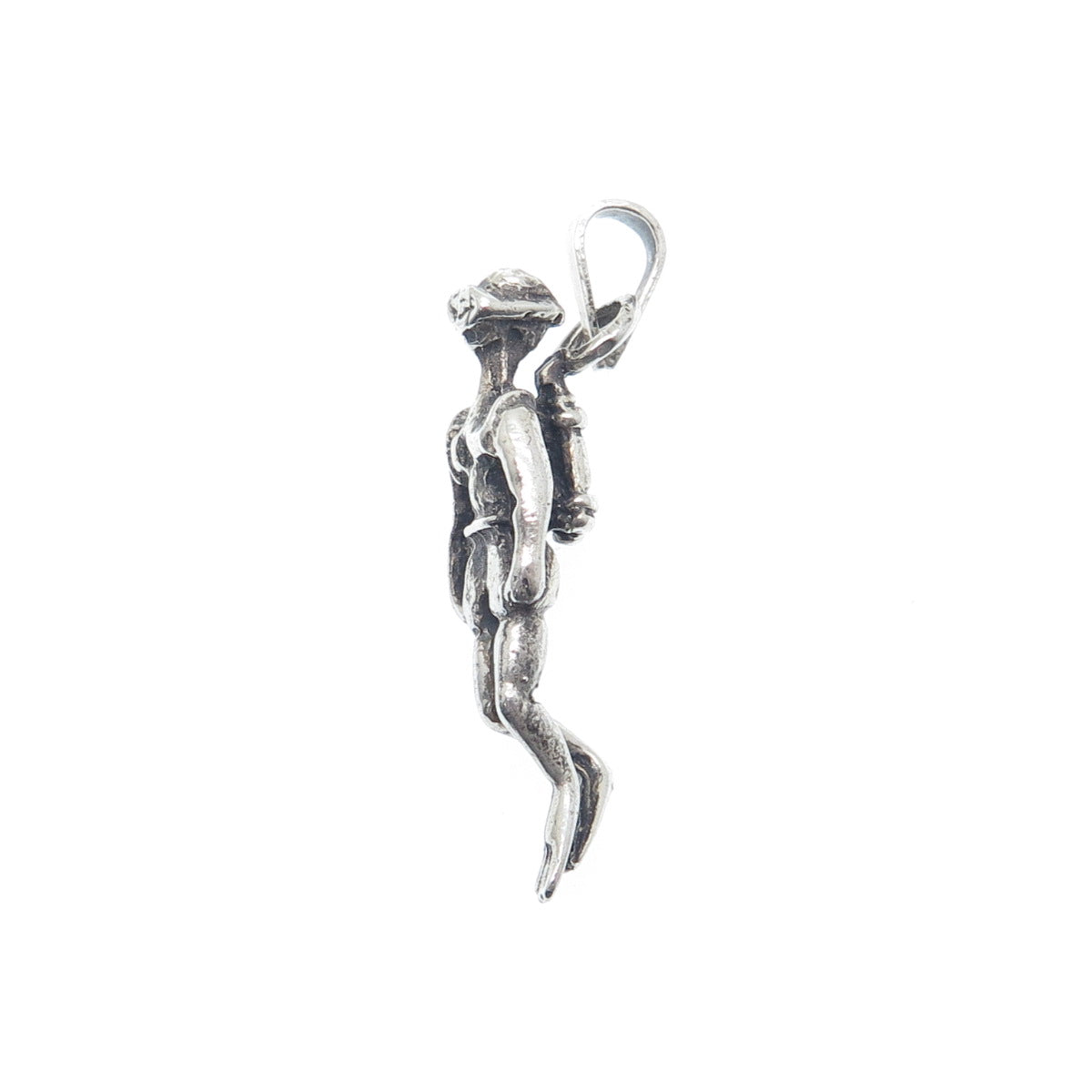 925 Sterling Silver Vintage Diver Oxidized 3D Charm Pendant