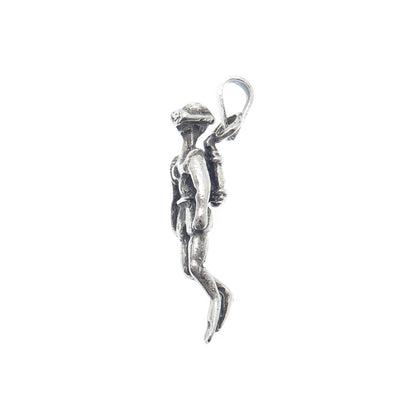 925 Sterling Silver Vintage Diver Oxidized 3D Charm Pendant