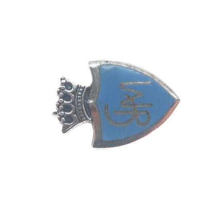 925 Sterling Silver Antique Enamel GM Monogram Crown Coat of Arms Mini Brooch