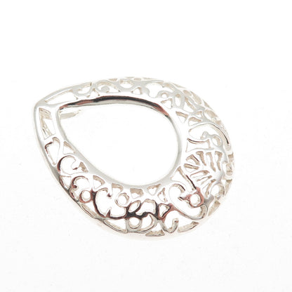 925 Sterling Silver Vintage Ornate Floral Teardrop Slide Pendant