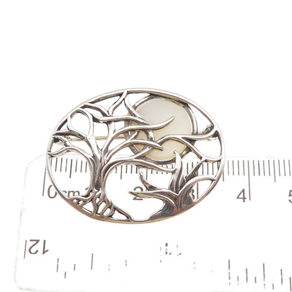 Jezlaine 925 Sterling Silver Vintage Real MOP Winter Moon Oxidized Pin Brooch