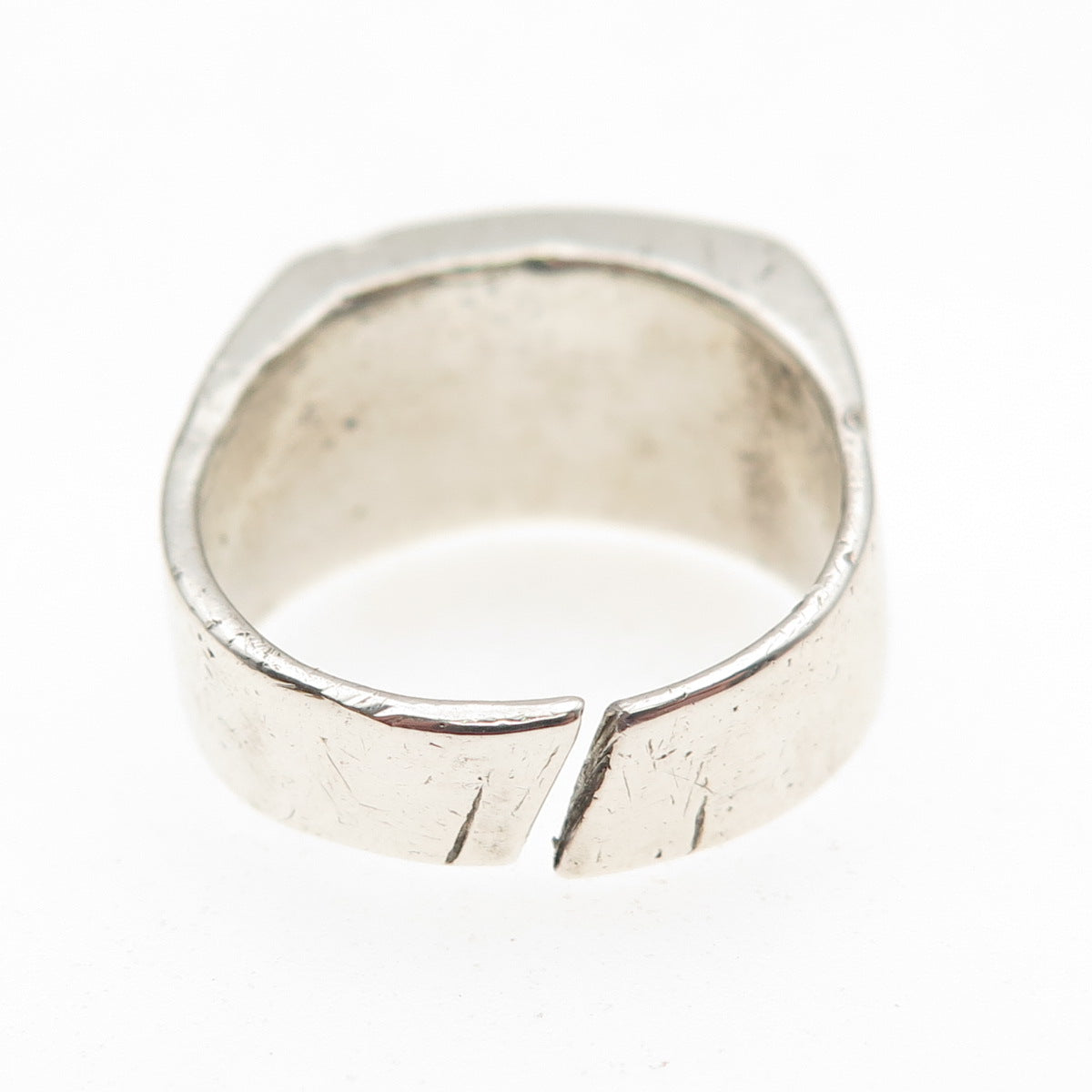 TOMMY LONG Old Pawn 925 Sterling Turquoise Coral Inlay Adjustable Ring Size 7.75