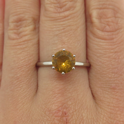 DAZZLERS 925 Sterling Silver Real Round-Cut Citrine Ring Size 9