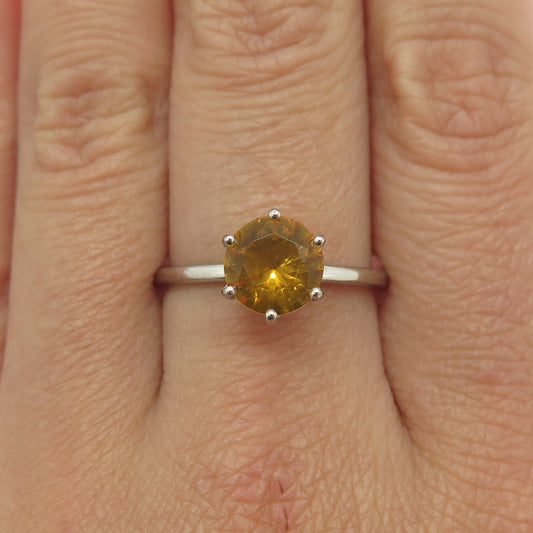 DAZZLERS 925 Sterling Silver Real Round-Cut Citrine Ring Size 9