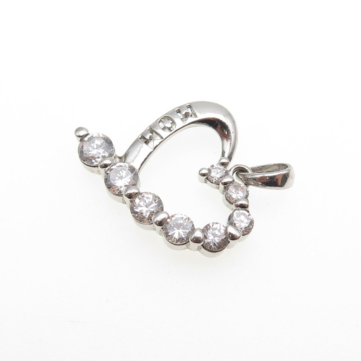 925 Sterling Silver Graduated Round-Cut C Z Mom Heart Charm Pendant