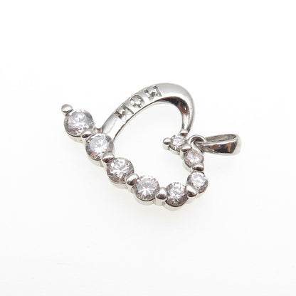 925 Sterling Silver Graduated Round-Cut C Z Mom Heart Charm Pendant