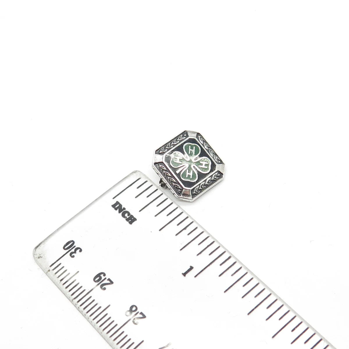 925 Sterling Silver Enamel Vintage Metal Illinois State 4-H Clover Pin Brooch