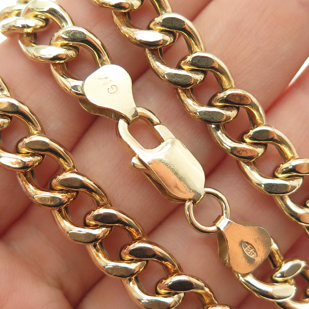 925 Sterling Silver Gold Plated Vintage Italy Curb Chain Necklace 20"