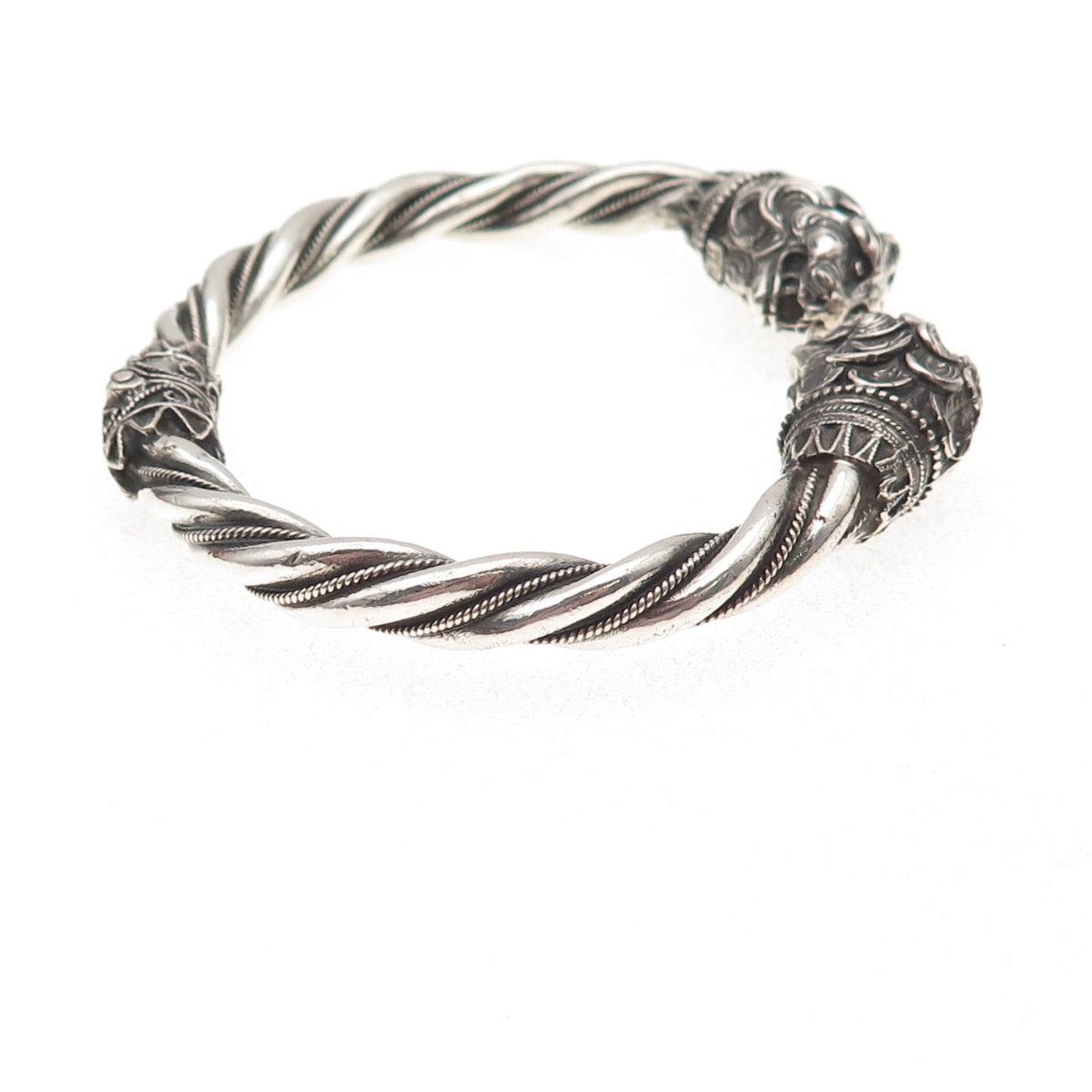 925 Sterling Silver Vintage Lion Oxidized Bracelet 6.75"