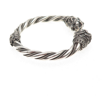 925 Sterling Silver Vintage Lion Oxidized Bracelet 6.75"
