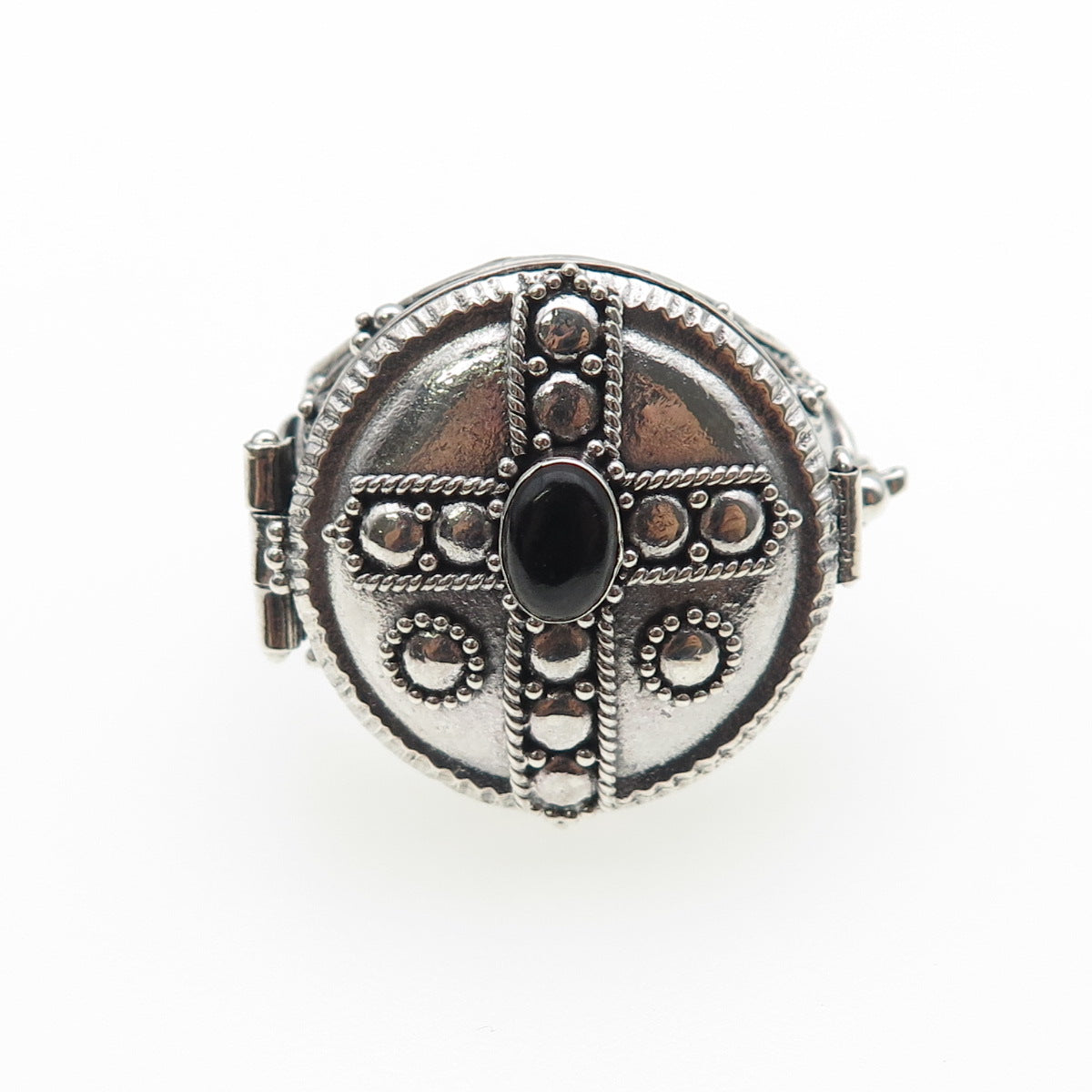 925 Sterling Silver Vintage Real Black Onyx Cross Oxidized Poison Ring Size 9.75