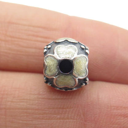 PANDORA 925 Sterling Silver Cream Enamel Daisy Flower Oxidized Bead Charm