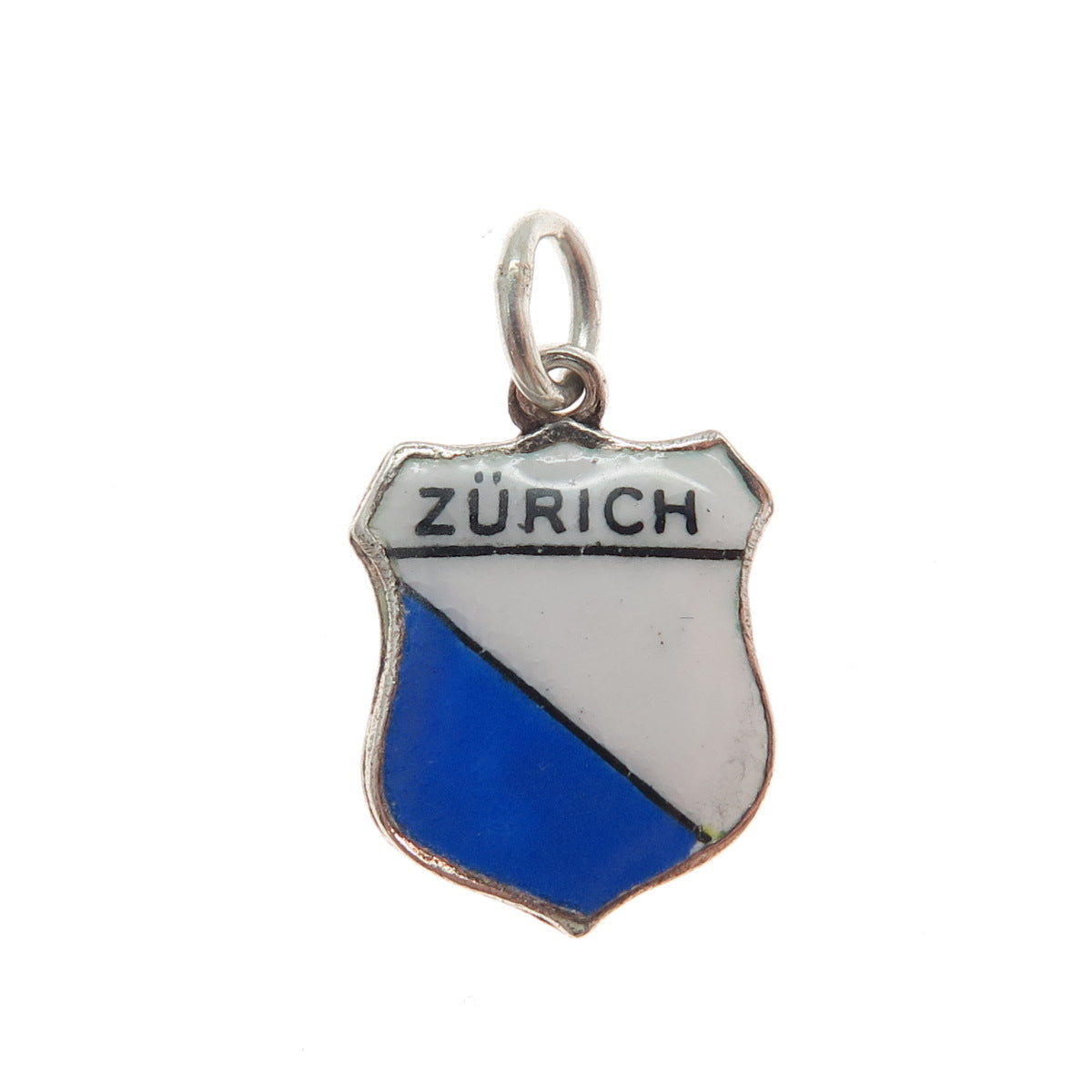 KARO 800 Silver Vintage Enamel Zurich Flag Minimalist Charm Pendant