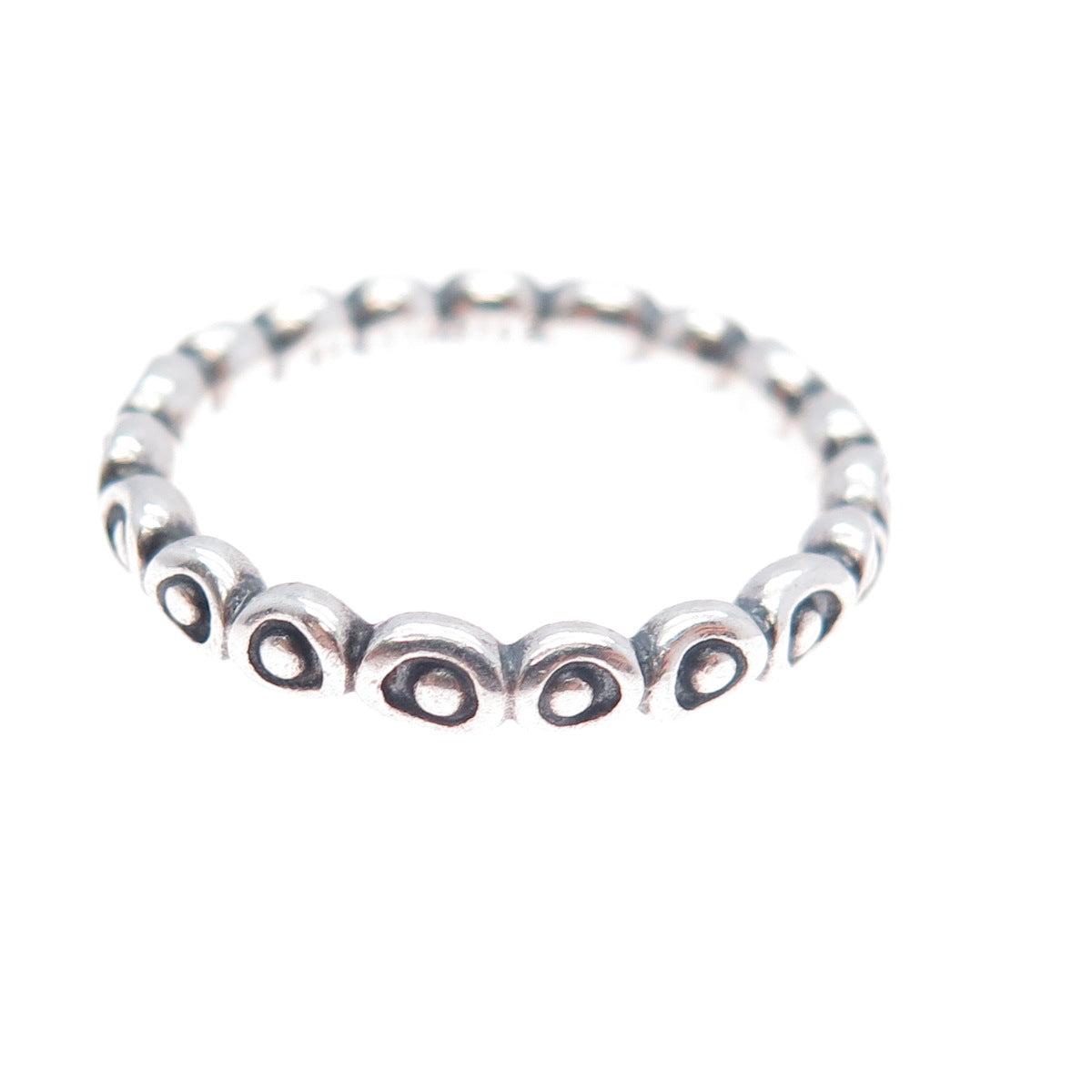 PANDORA 925 Sterling Silver Circle & Dot Stackable Celebration Band Ring Size 8