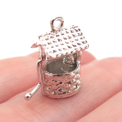 925 Sterling Silver Vintage Water Well 3D Mini Charm Pendant