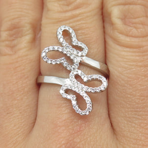 925 Sterling Silver Pave C Z Couple of Butterfly Ring Size 8