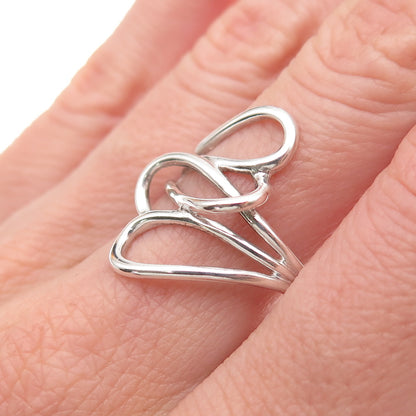 925 Sterling Silver Vintage Interlocked Heart Oxidized Ring Size 10