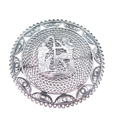 800 Silver Vintage Egypt Storyteller Filigree Oxidized Pin Brooch