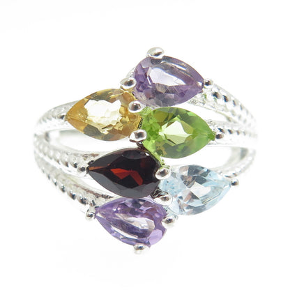 LENOX Sterling Real Topaz Amethyst Garnet Peridot Citrine Ring Size 6.25