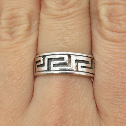 925 Sterling Silver Vintage Greek Maze Band Ring Size 8