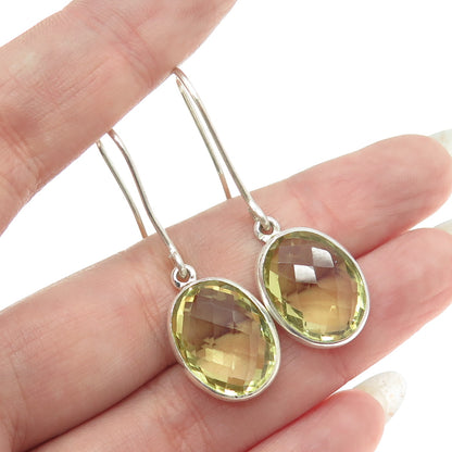 925 Sterling Silver Vintage Real Oval-Cut Citrine Dangling Earrings