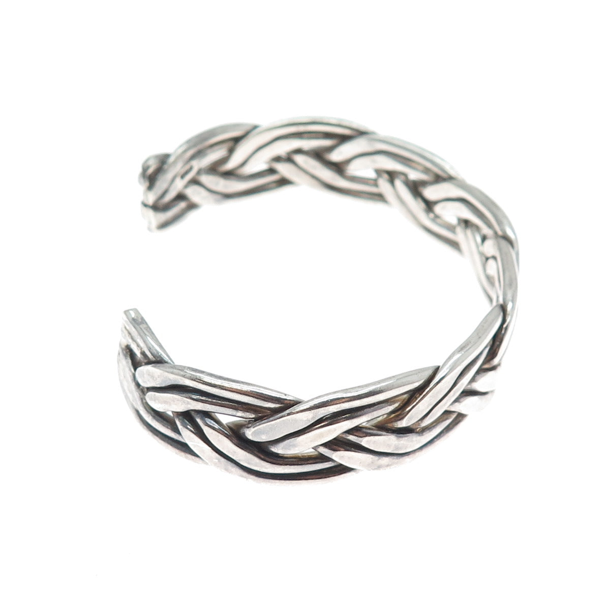 925 Sterling Silver Vintage Woven Oxidized Adjustable Cuff Bracelet 6.75"