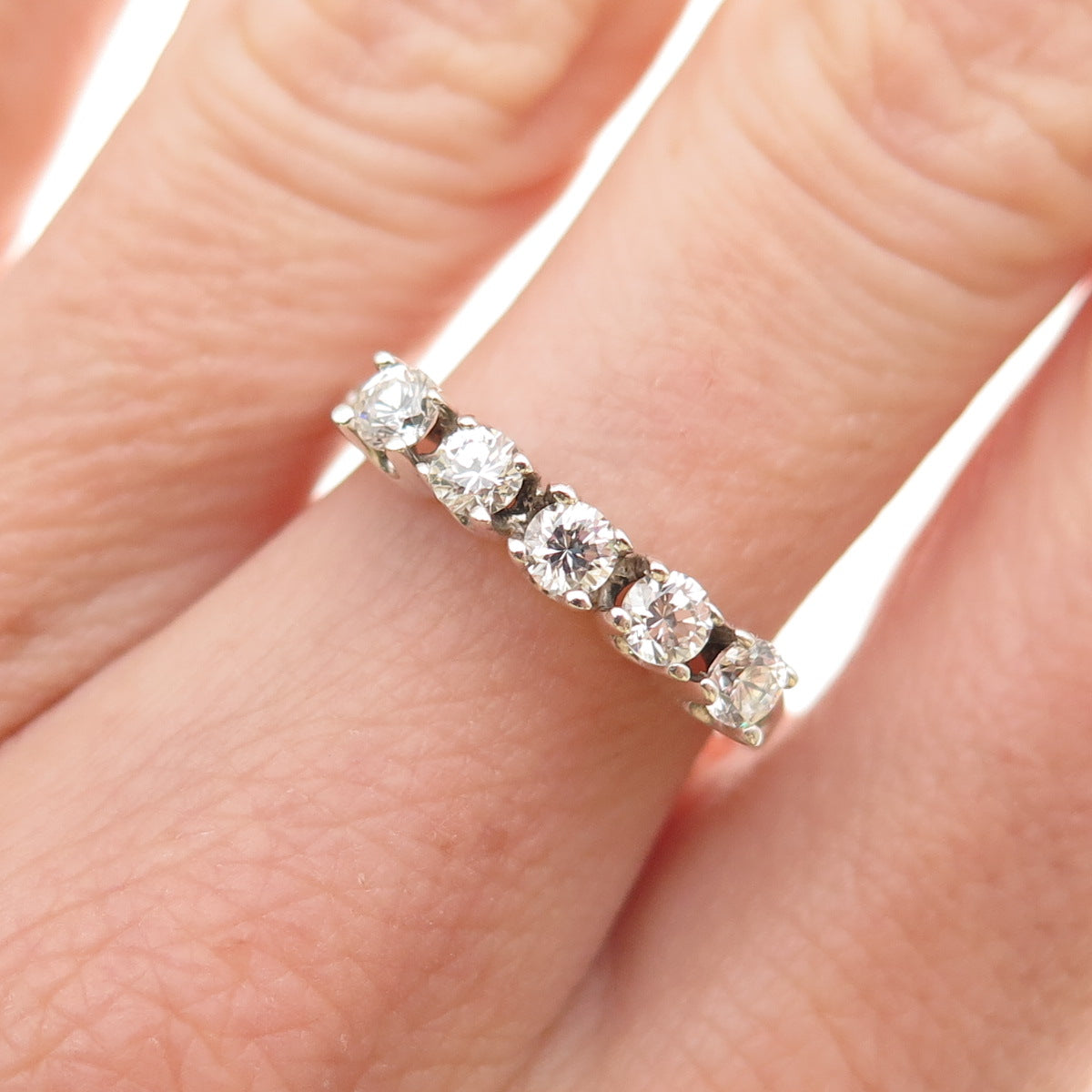 Joseph Demarco Sterling Silver Vintage Round-Cut C Z Half Eternity Ring Size 6