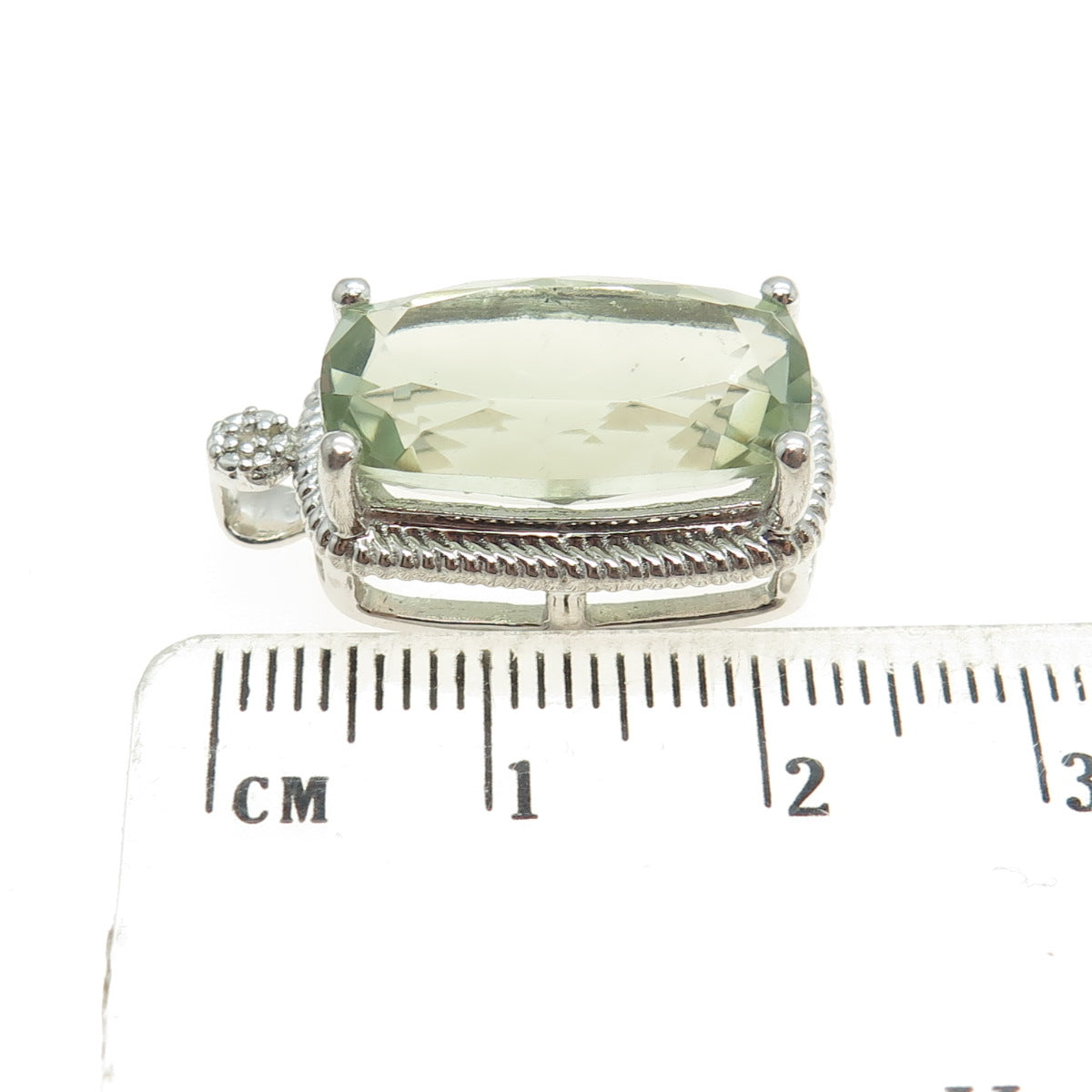 925 Sterling Silver Real White Topaz & Green Amethyst Gemstone Pendant