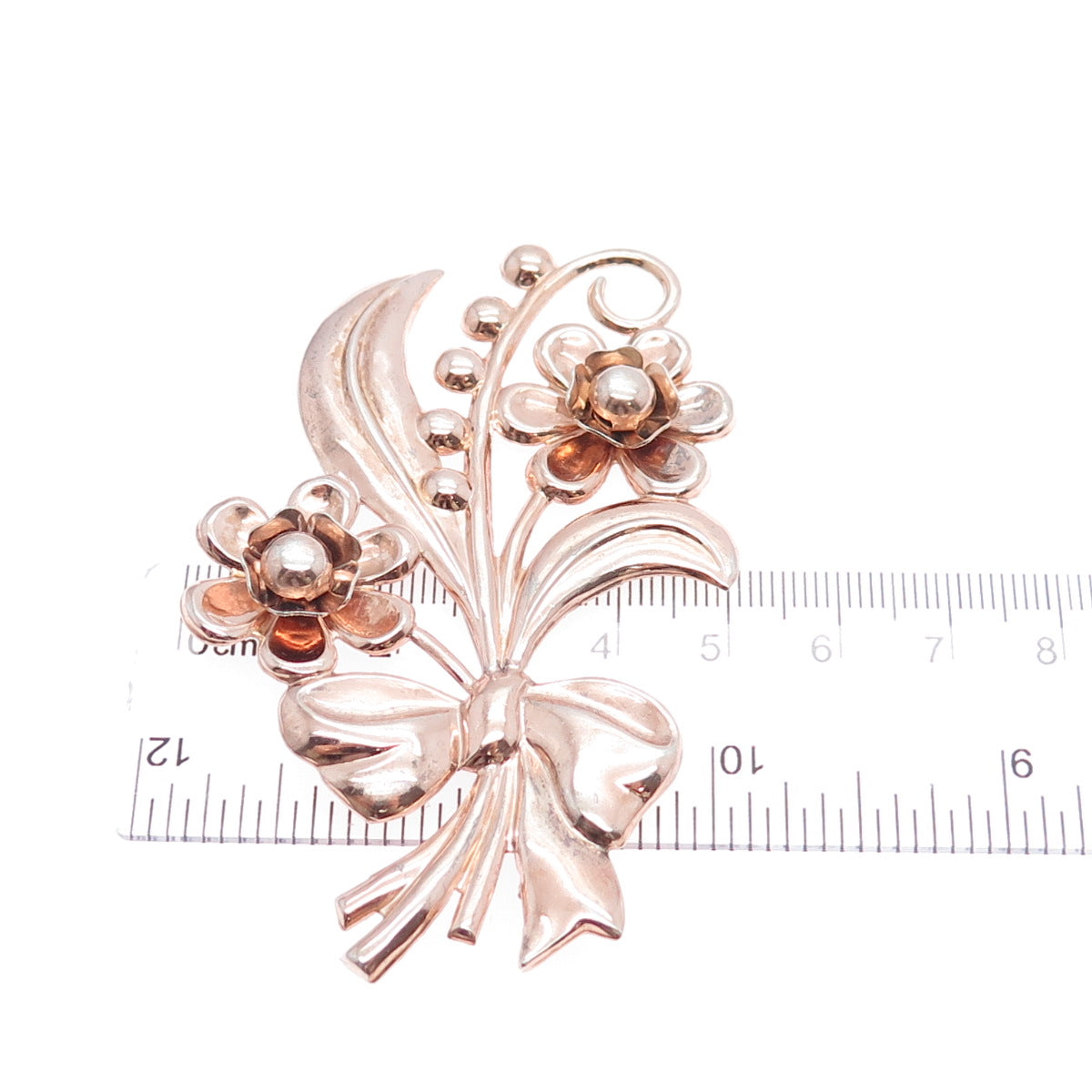 925 Sterling Silver Rose Gold Plated Vintage Flower Bouquet Pin Brooch