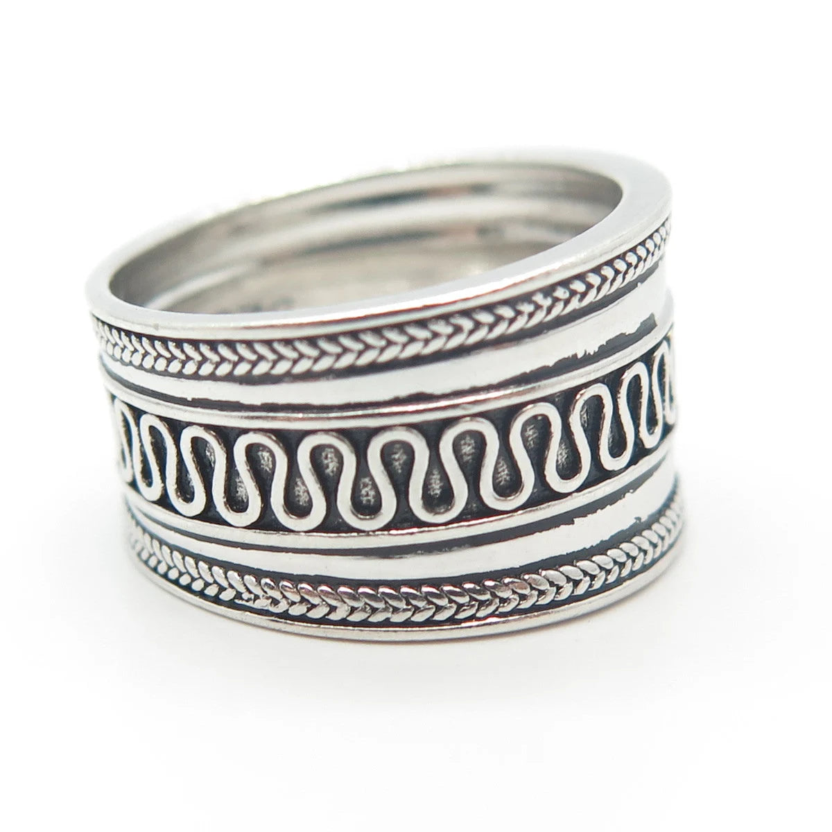 925 Sterling Silver Vintage Spiral Band Ring Size 7.25