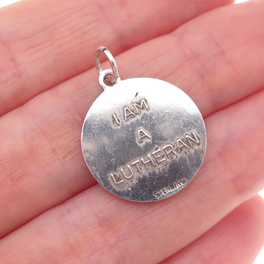 925 Sterling Silver Antique Art Deco Jesus Cross Lutheran Oxidized Charm Pendant