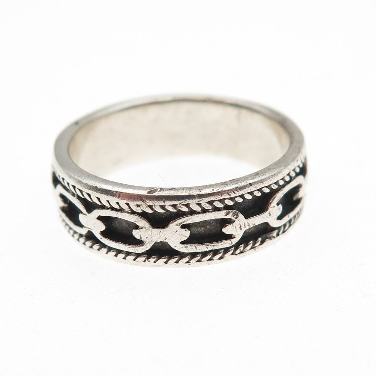 925 Sterling Silver Vintage Cable Link Oxidized Band Ring Size 7.5