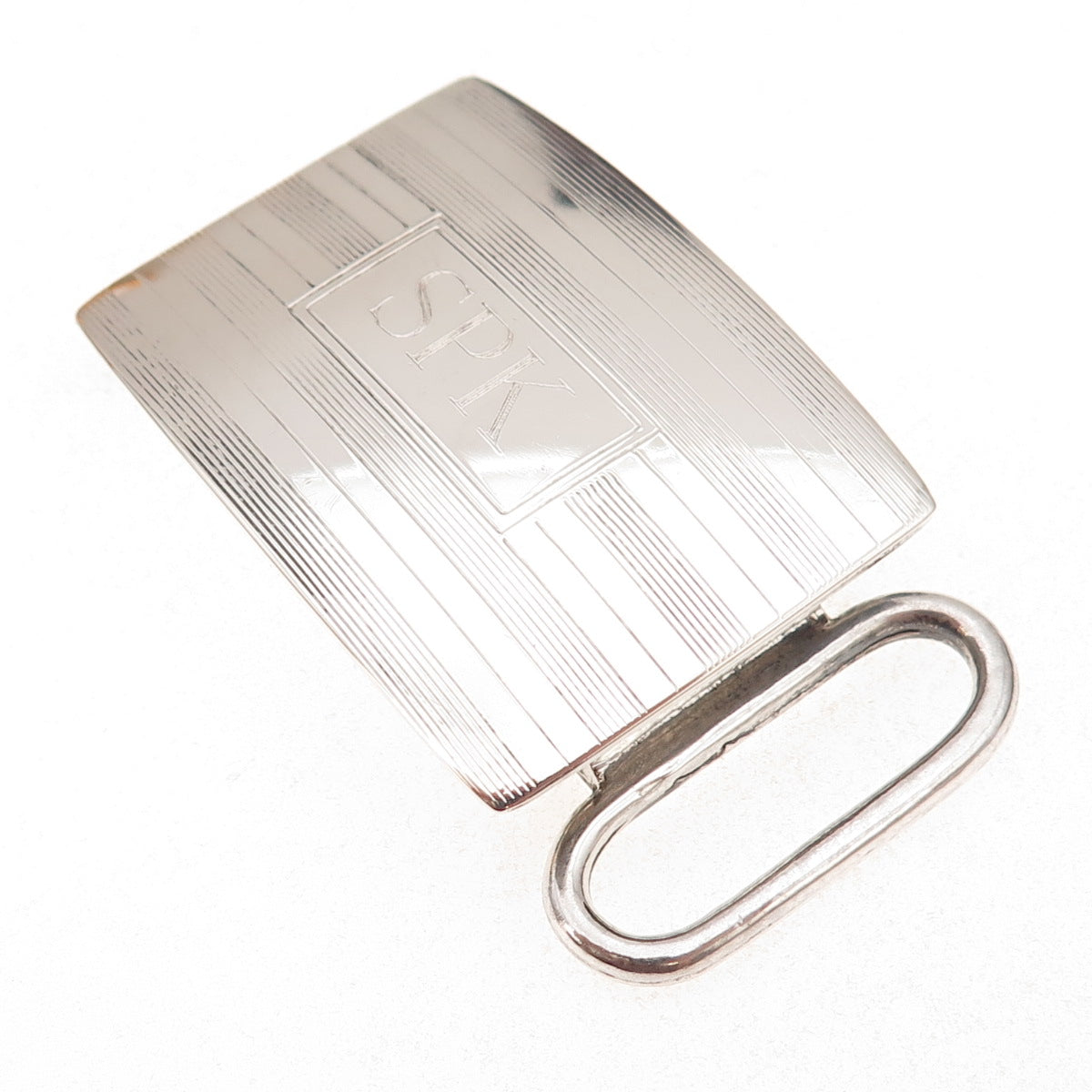 Charles Thomae Sterling Silver Antique Art Deco Engraved SPK Mono Belt Buckle