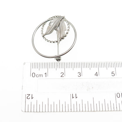 ROMA 925 Sterling Silver Vintage Floral Leaf Oxidized Pin Brooch